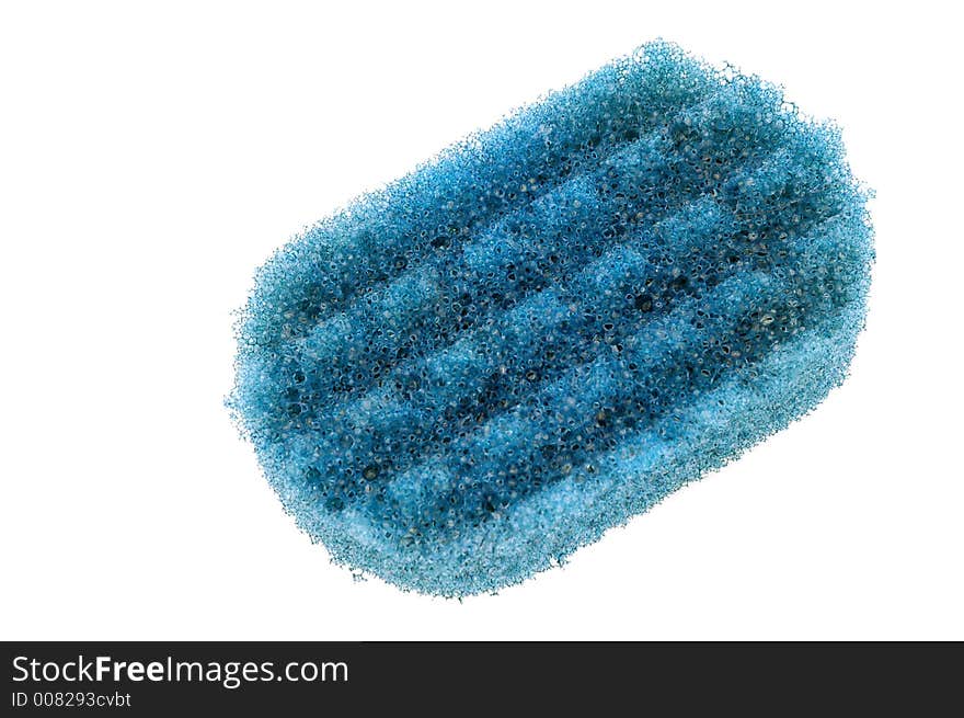 Blue sponge on perfect white background. Blue sponge on perfect white background