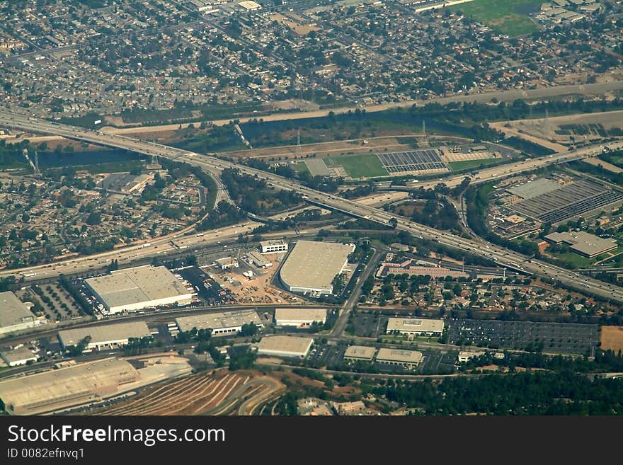 Four way highway exchanger aerial view. Four way highway exchanger aerial view