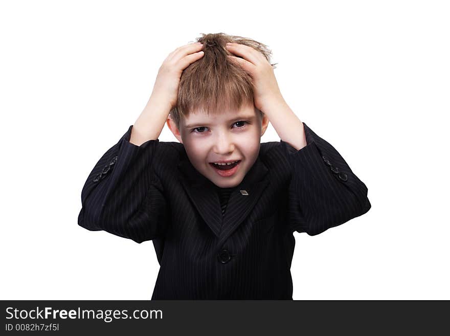 Close-up of boy in business suit. Shot in studio. Isolated with clipping path. Close-up of boy in business suit. Shot in studio. Isolated with clipping path.