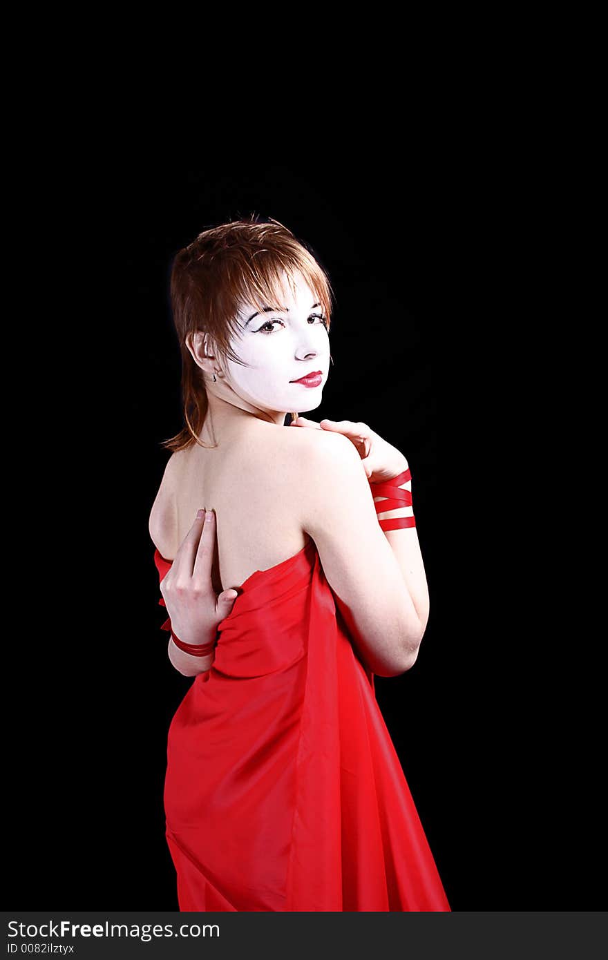 Attractive young  tradition girl in red dress.