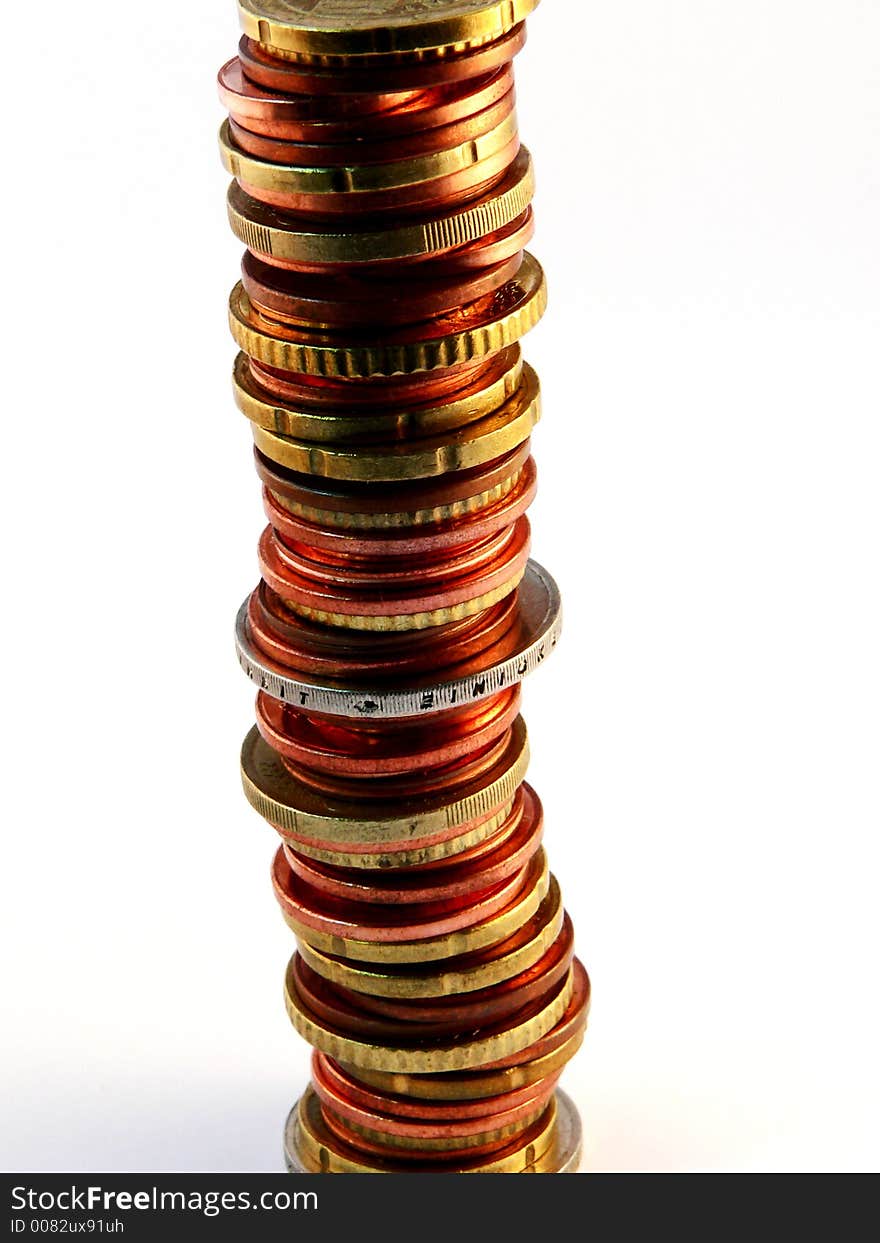 A stack of Euro coins. A stack of Euro coins