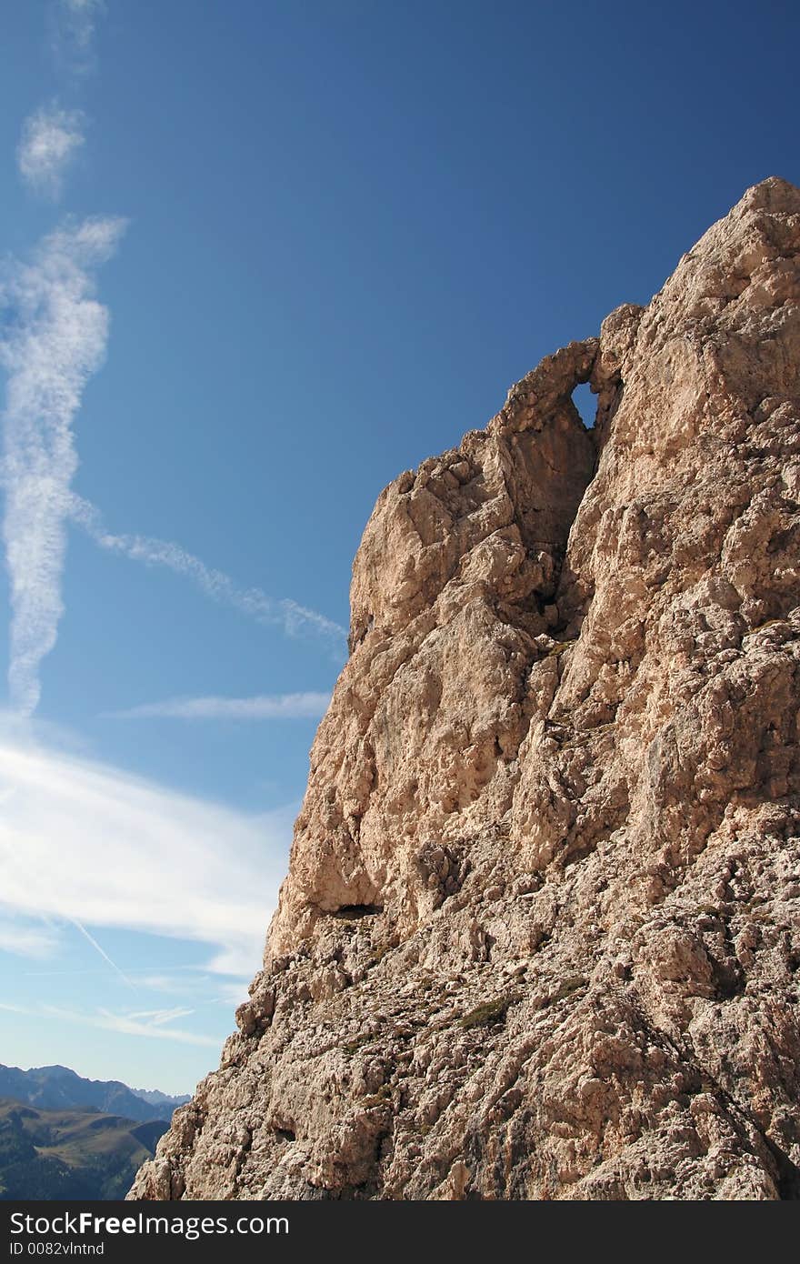 Eroded hole through mountainside