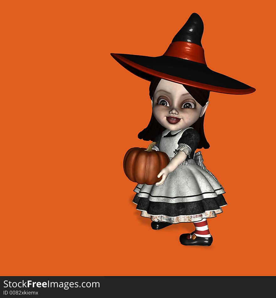 Happy Halloween doll holding a pumpkin. Happy Halloween doll holding a pumpkin