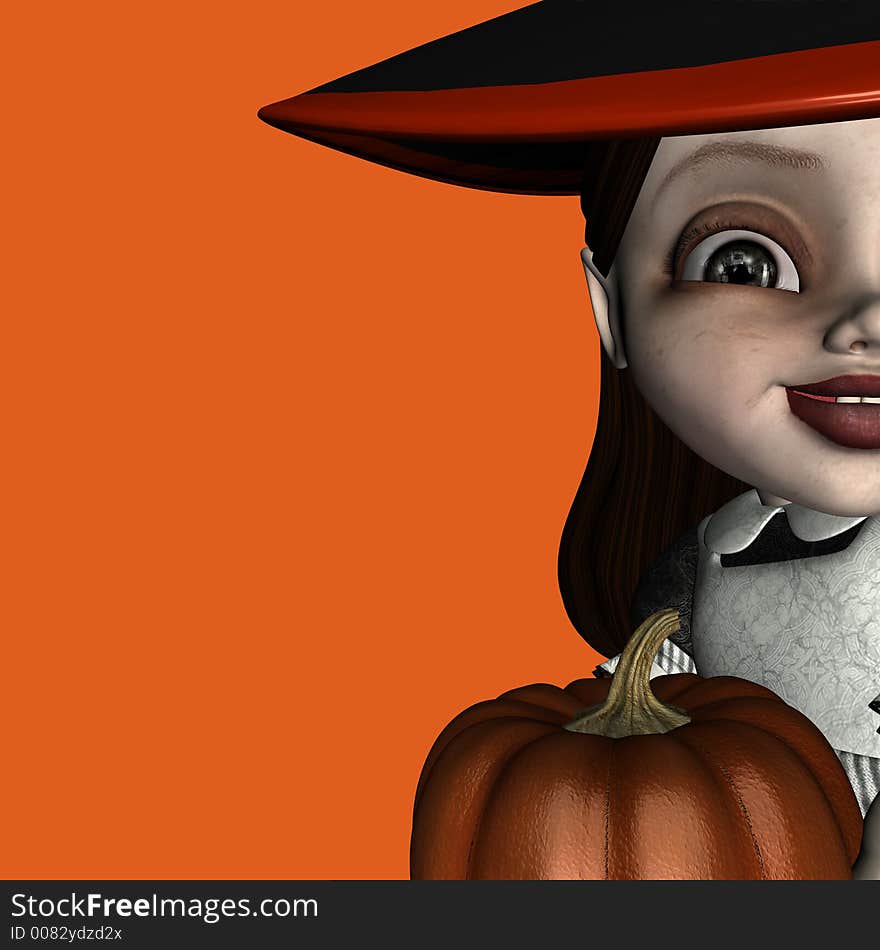 Closeup of Happy Halloween doll holding a pumpkin. Closeup of Happy Halloween doll holding a pumpkin