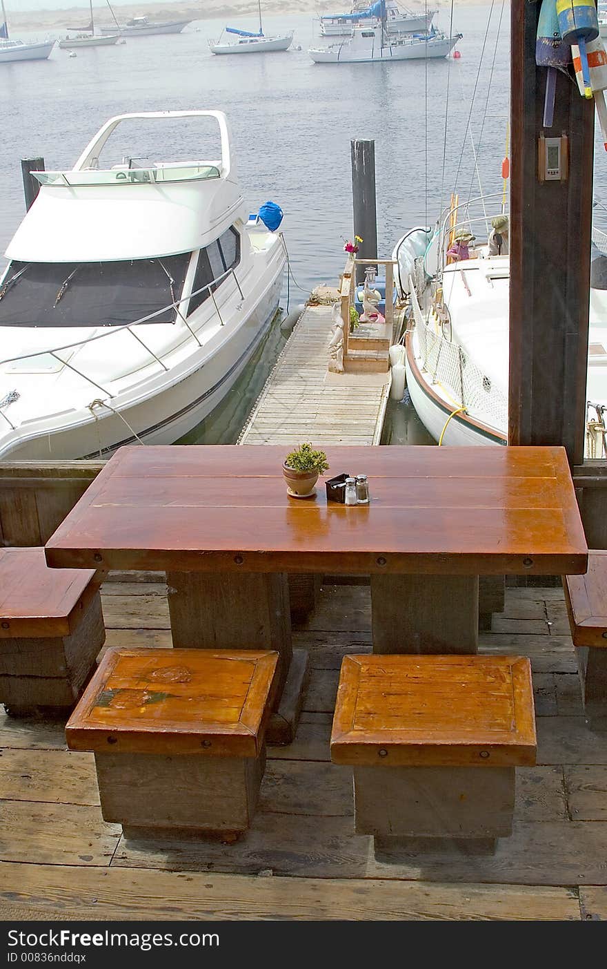 Dining on the dock over looking the bay. Dining on the dock over looking the bay.