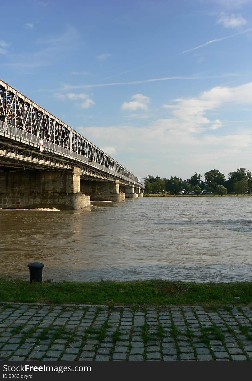 Railway bridge in Bratislava and Danube river