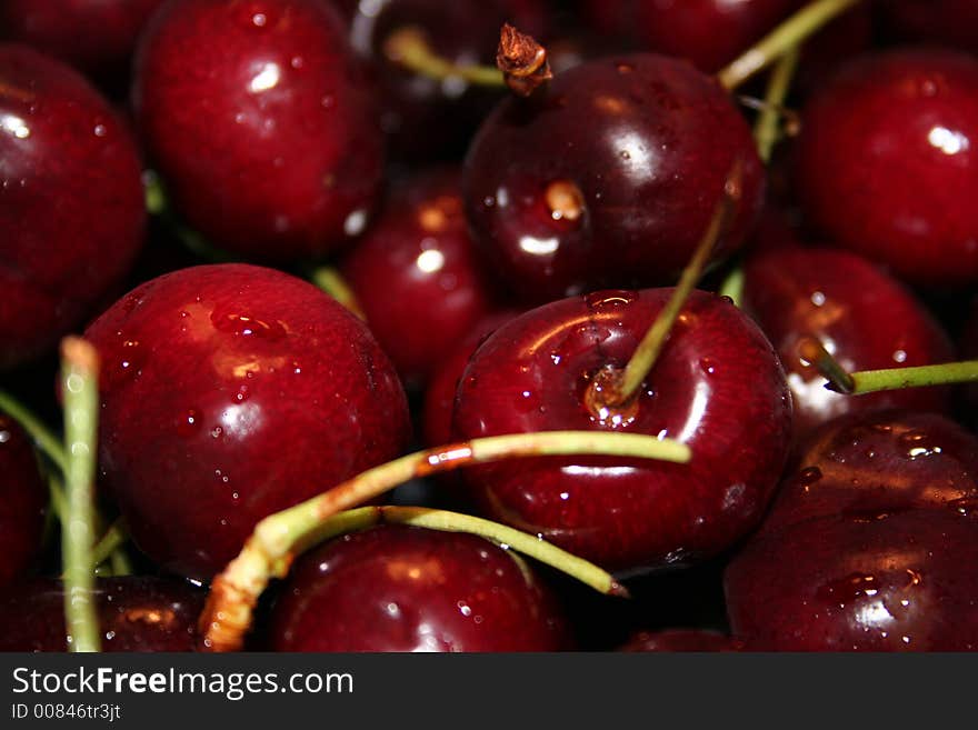 A close up of cherries in a bowl. A close up of cherries in a bowl.