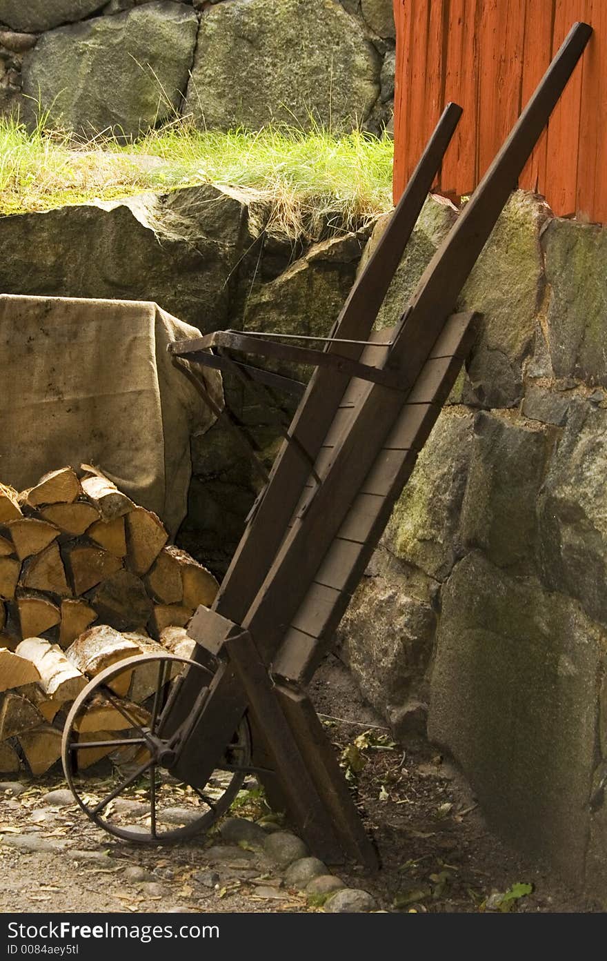 A view of an old wheelbarrow