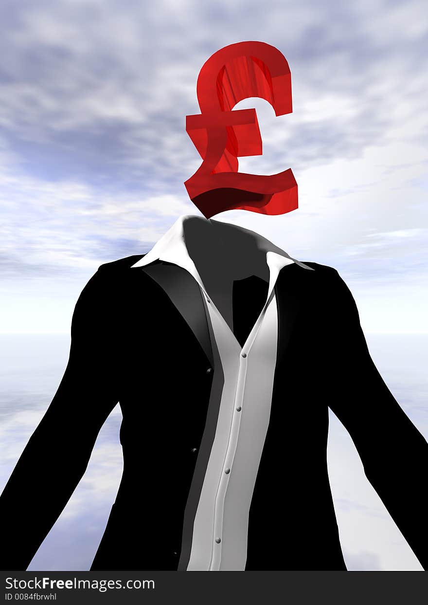 A conceptual image 3D British pound sign that has replaced a businessman's head. A conceptual image 3D British pound sign that has replaced a businessman's head.