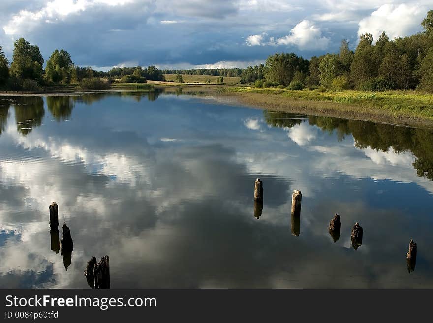 Clouds reflected in the river. Clouds reflected in the river