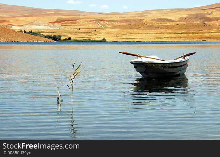 Boat on the water in Turkish lake