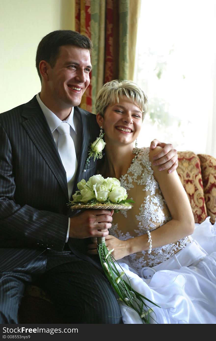 Smiling groom and the bride in an interior. Smiling groom and the bride in an interior