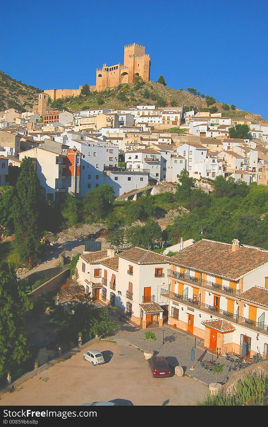 Spanish castle and pueblo blanco white village. Spanish castle and pueblo blanco white village