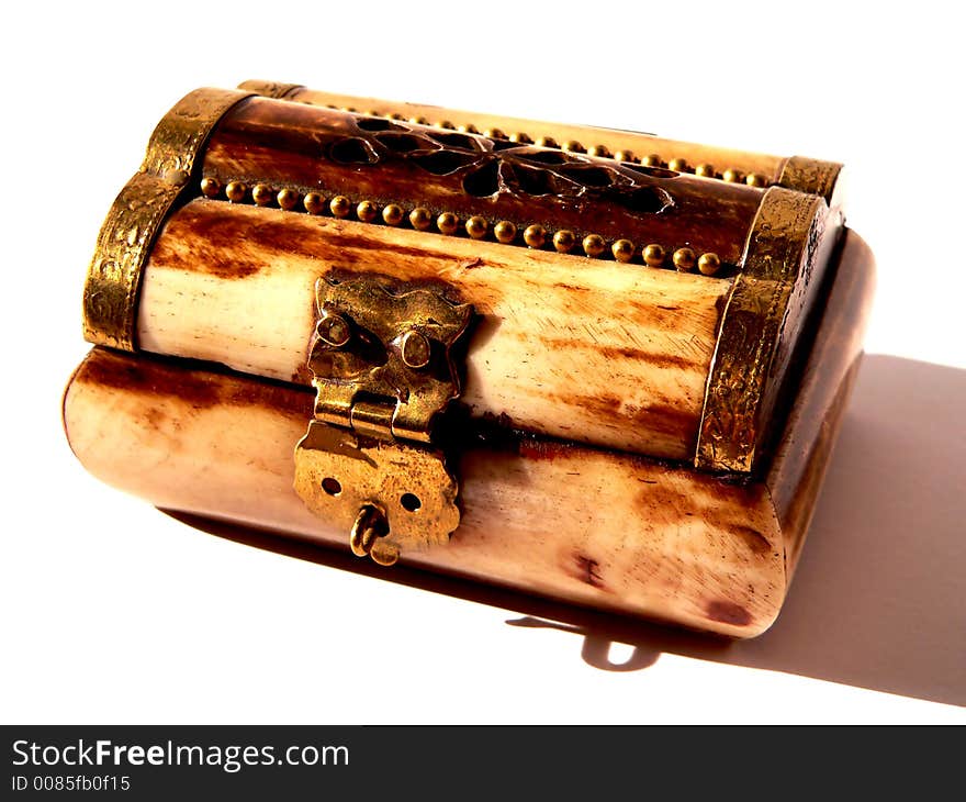 Wooden treasure chest locked - isolated. Wooden treasure chest locked - isolated