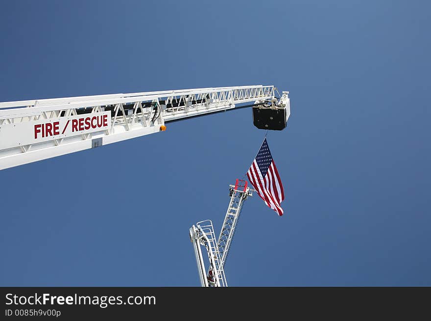 USA Flag And Fire Truck Ladders