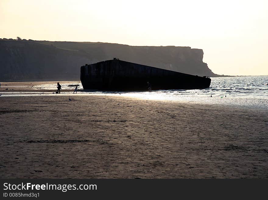 The landing beaches at Arromanches, France.