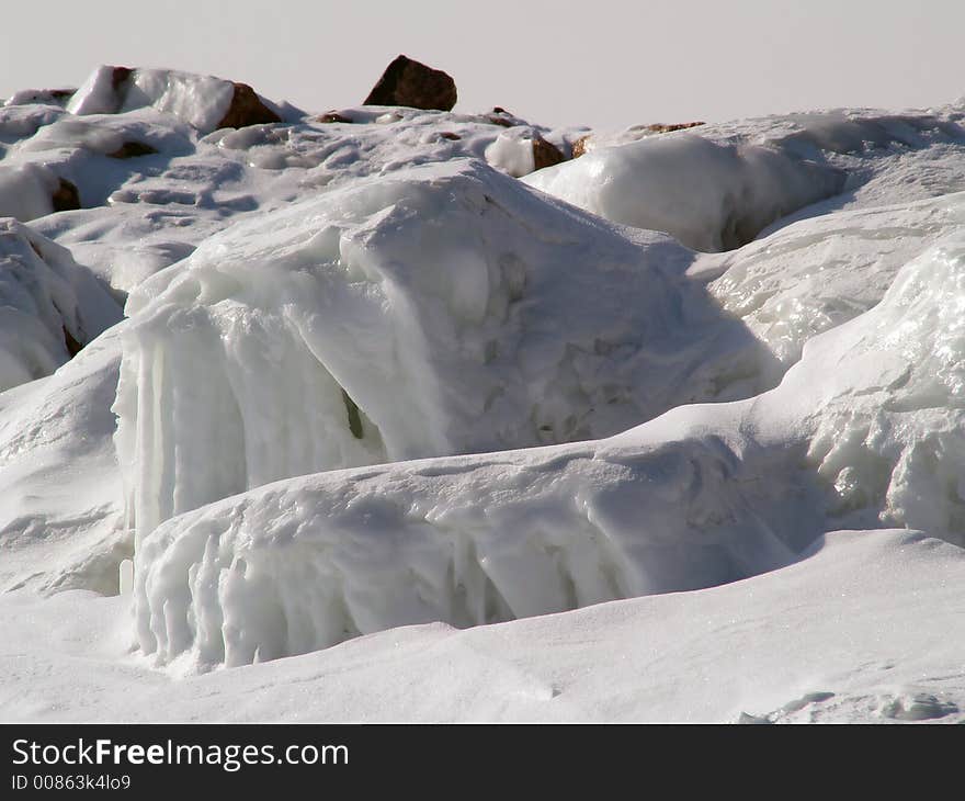 Rocks covered by ice