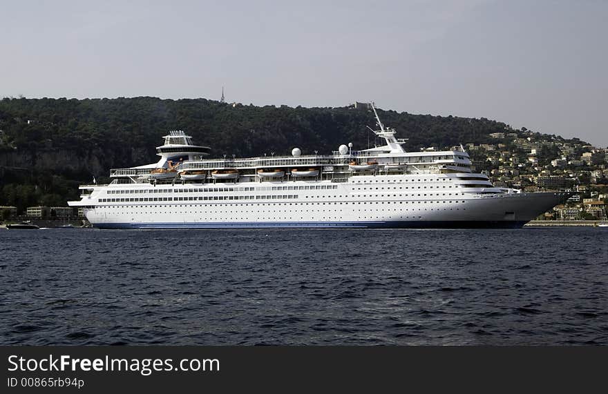 Large cruise ship moored in  the bay of villefrance France