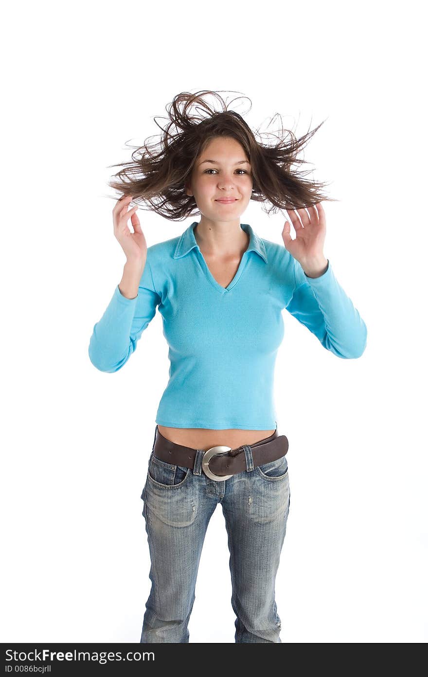 Young female having fun- Studio Shot over white background. Young female having fun- Studio Shot over white background