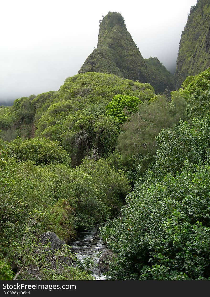 Iao Needle, located in Iao Valley where King Kamehameha I fought Maui's Chief for the Island of Maui, Hawaii