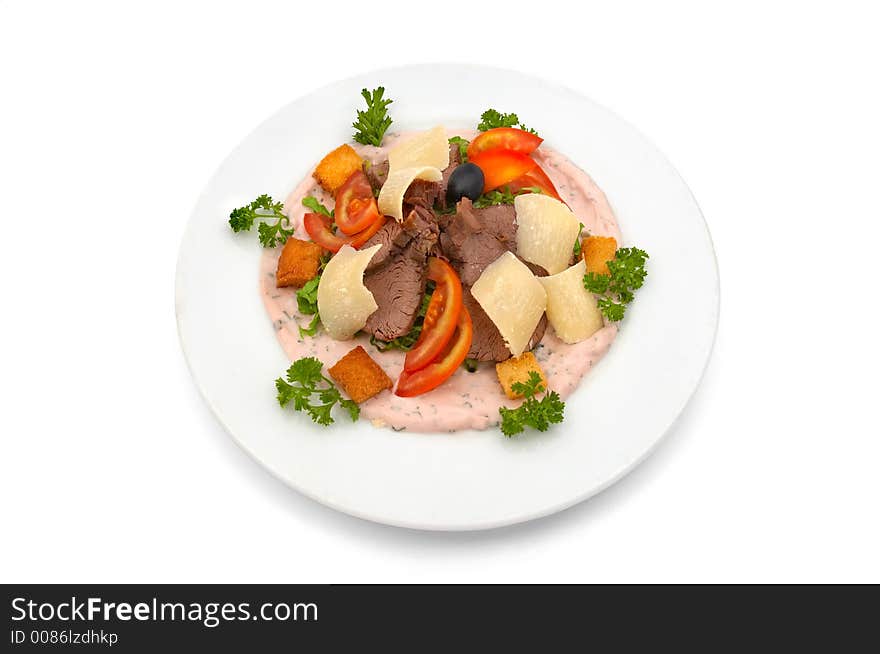 Veal salad with vegetables and parmesan