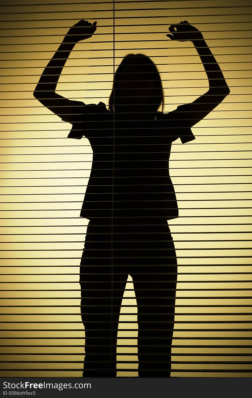 Isolated on gold silhouette of woman with hands up (focus on the blind). Isolated on gold silhouette of woman with hands up (focus on the blind)