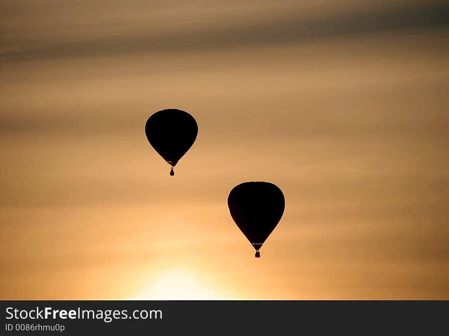 Hot air balloons at sunset