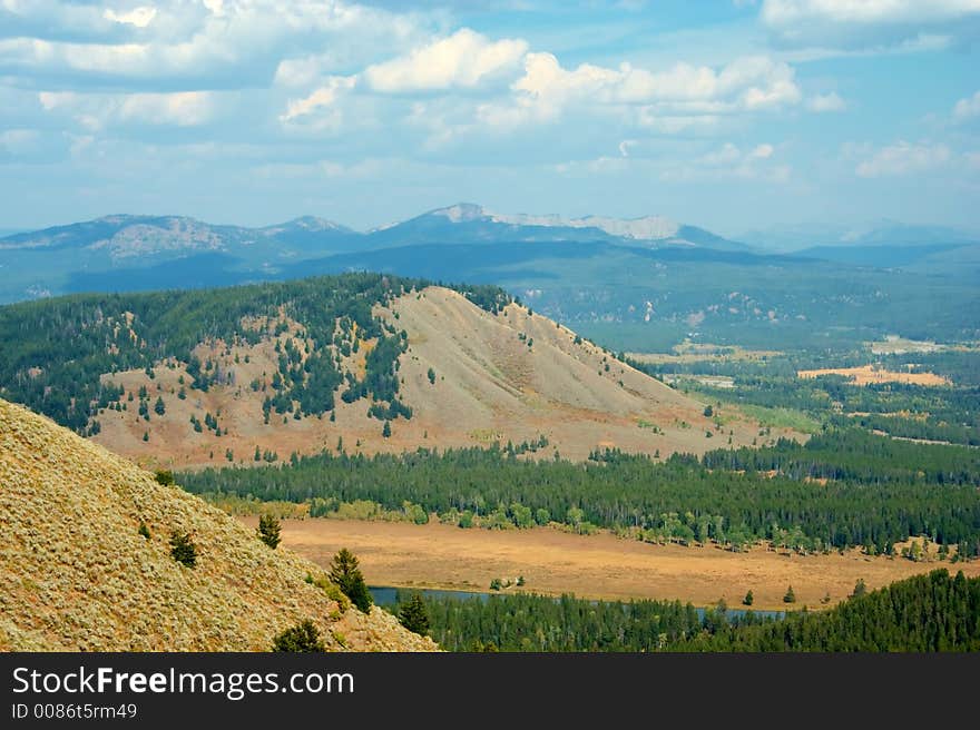 Yellowstone Park view from top of hill