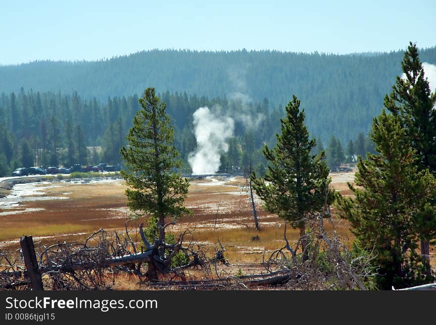 Geyser site in Yellowstone Park. Geyser site in Yellowstone Park