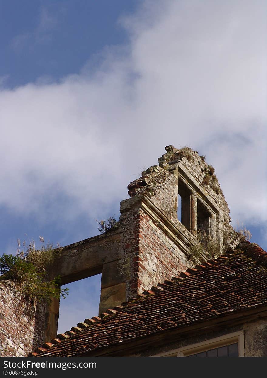 Ruined stone and brick manor house. Ruined stone and brick manor house