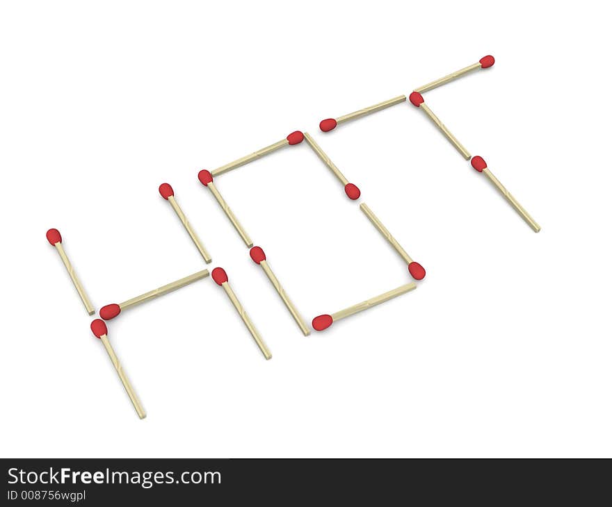 3D-Render of one matchstick which build the word HOT.