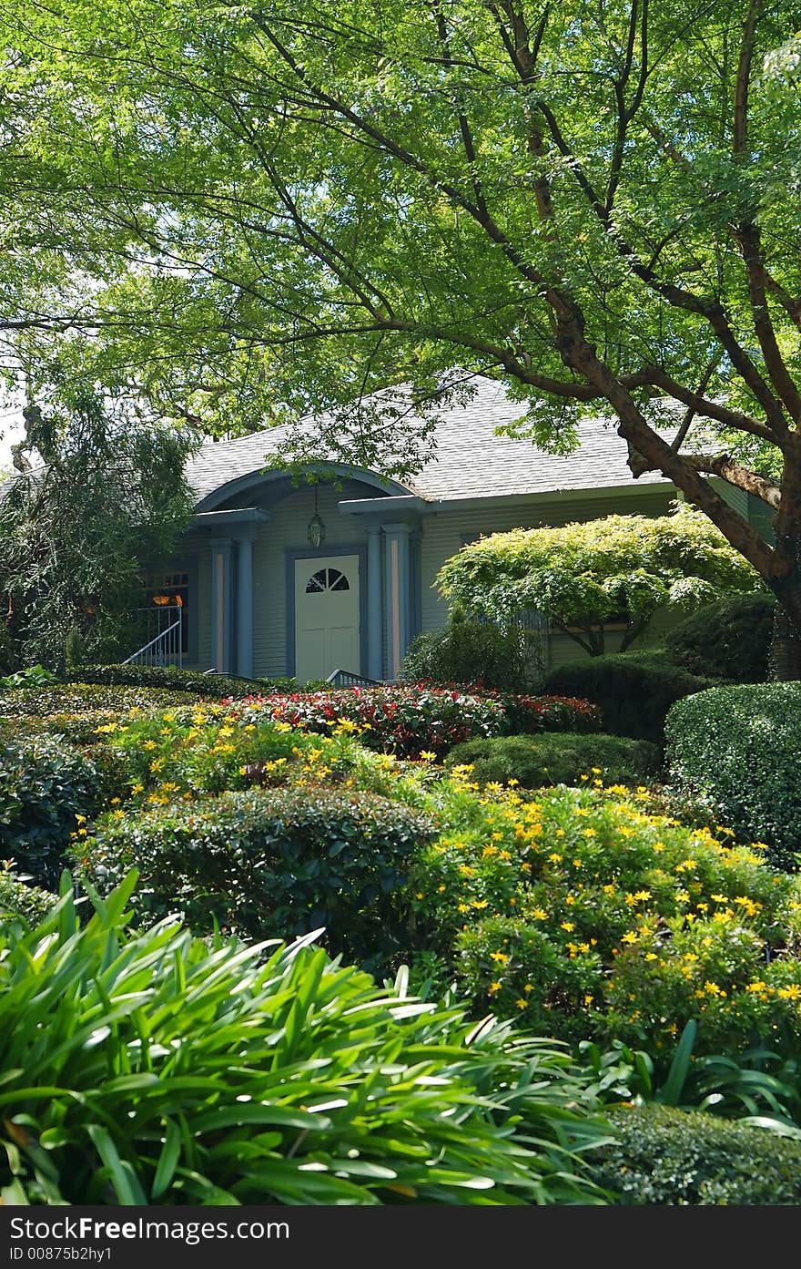 Front Entryway in a verdant,springlike setting