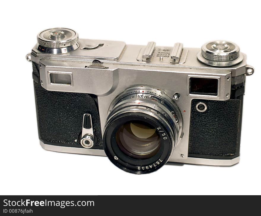 Russian old camera on white background. Russian old camera on white background.