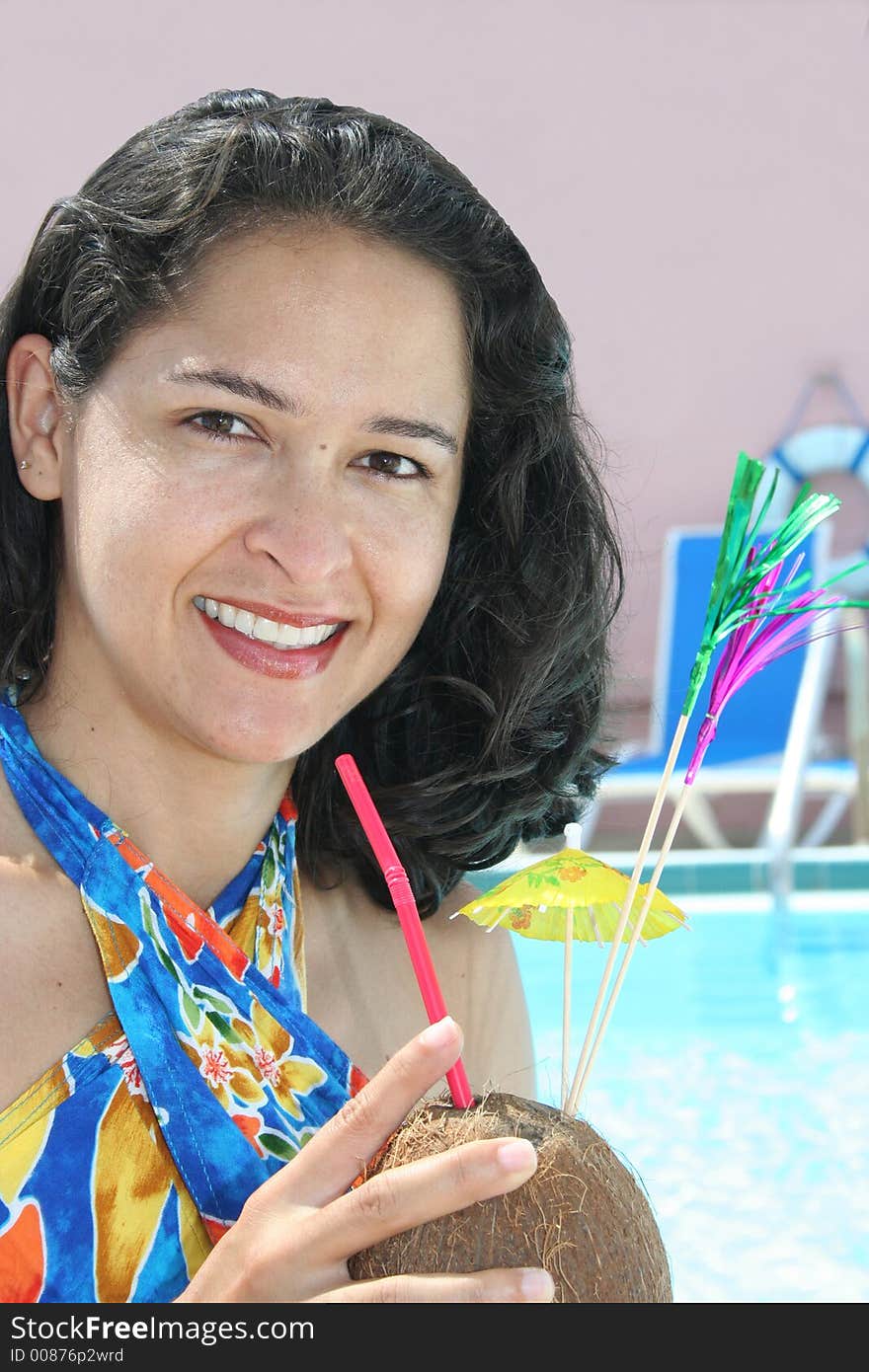 Smiling girl with a drink. Smiling girl with a drink