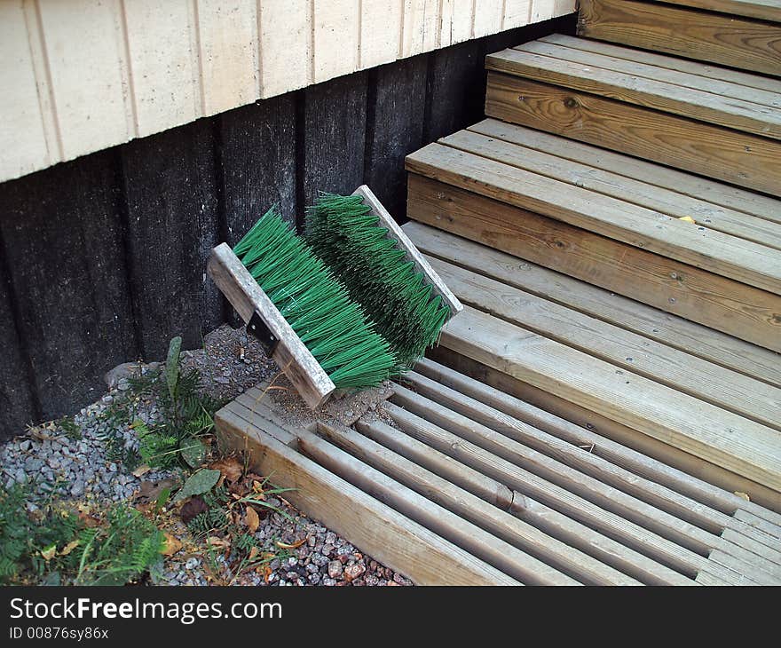 Legs cleaning brushes near cafeteria