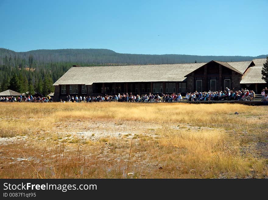 Crowd waiting for Old Faithful to erupt. Crowd waiting for Old Faithful to erupt