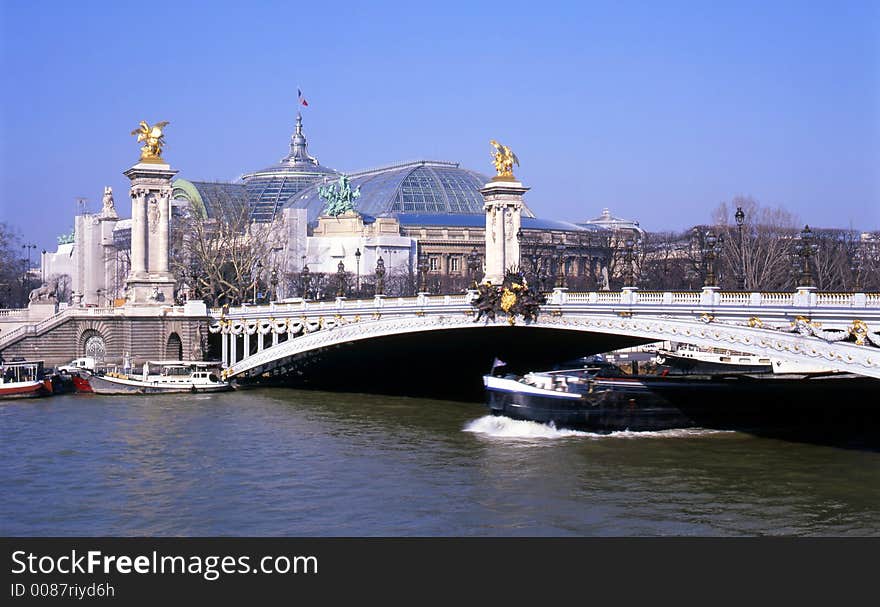 View of the famous Pont Alexandre III bridge in Paris, France