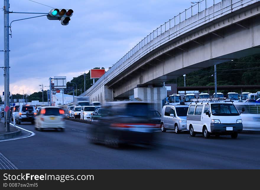 Traffic motion blurred aspect in the dusk. Traffic motion blurred aspect in the dusk