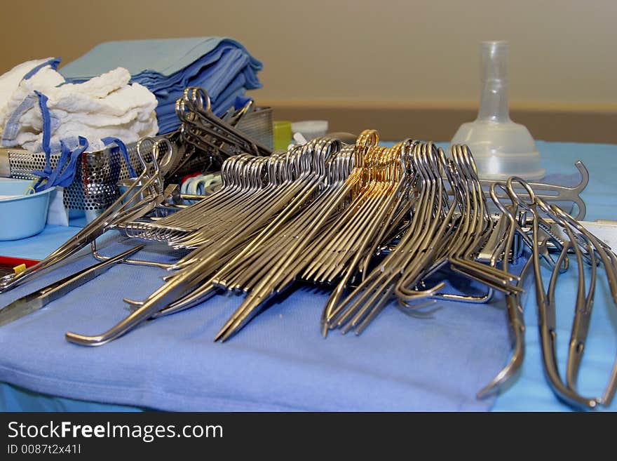 Backtable with surgical instruments ready for surgery