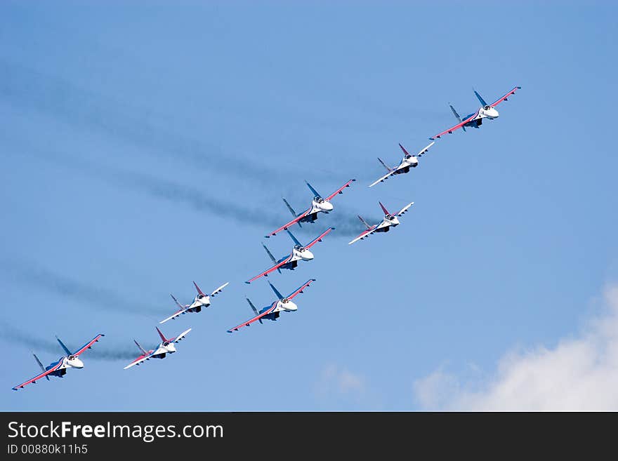 The Russian Aerobatic teams in the sky. The Russian Aerobatic teams in the sky