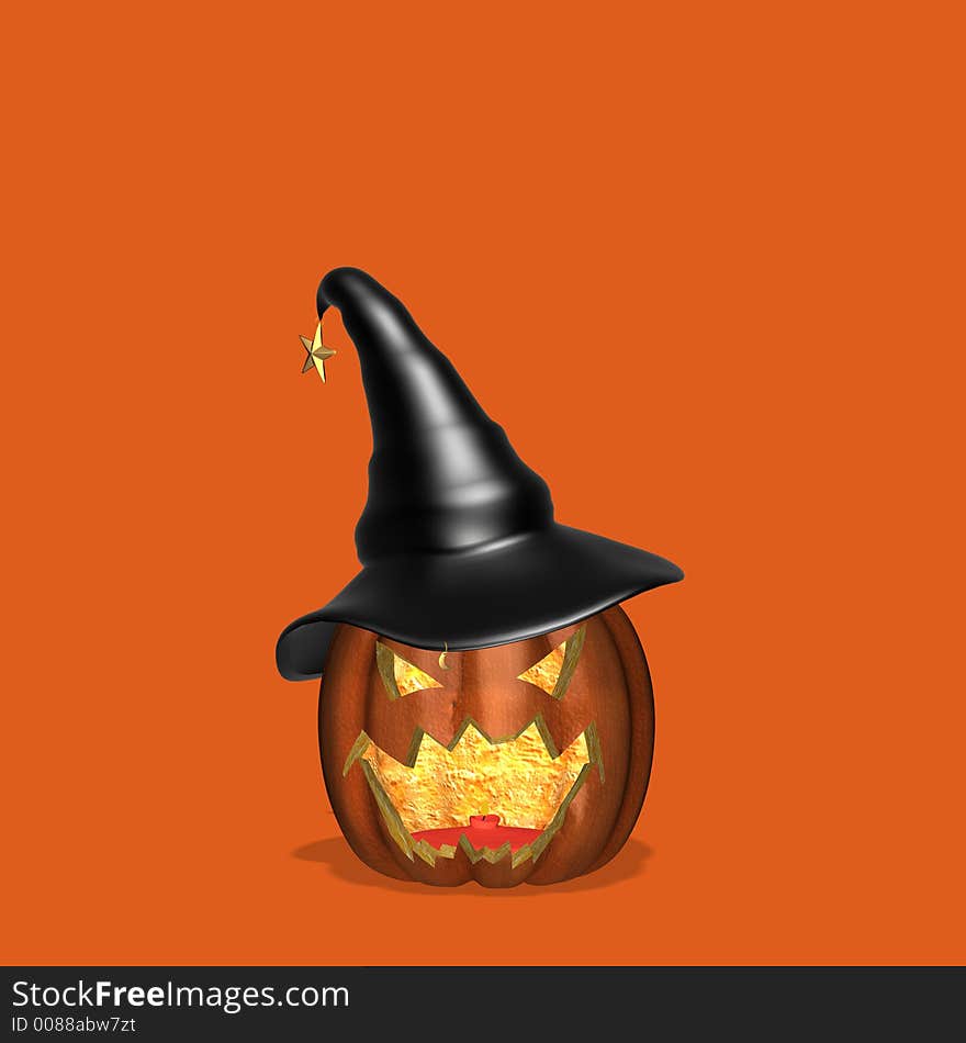 Halloween Jack O' Lantern wearing a Witch's Hat. Halloween Jack O' Lantern wearing a Witch's Hat