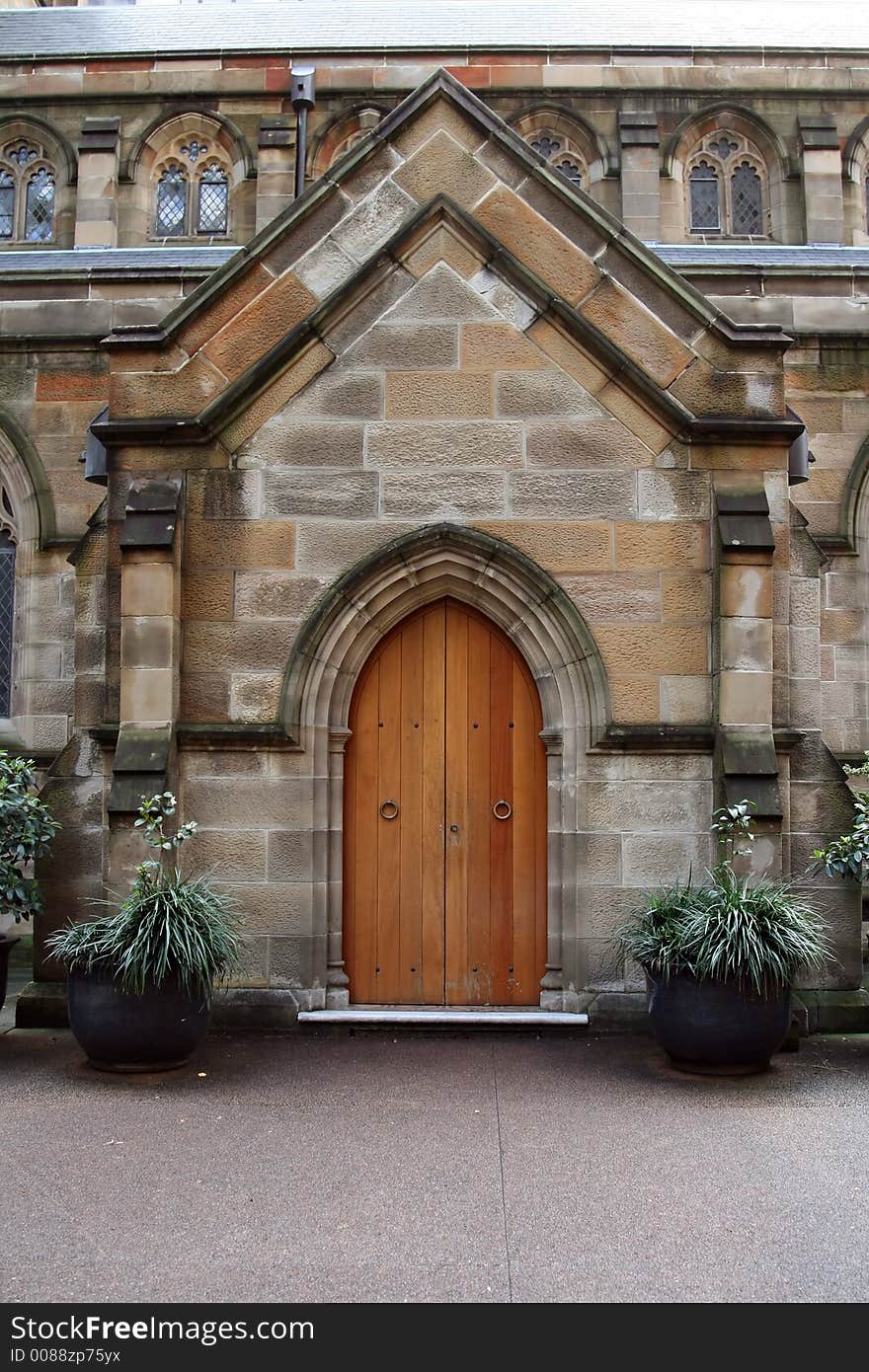 Gothic church entrance wooden door. Gothic church entrance wooden door