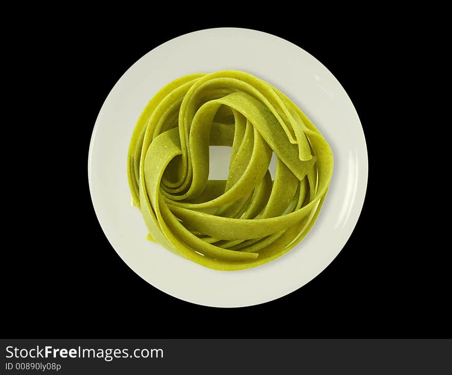 Green Noodles On A Plate - Isolated