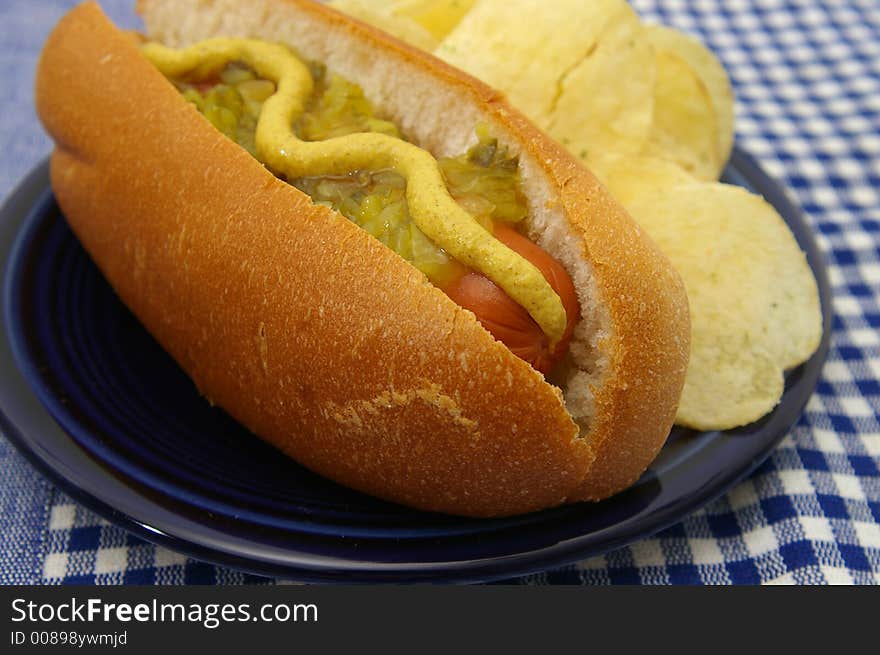 A hot dog will all the fixins'. A hot dog will all the fixins'.