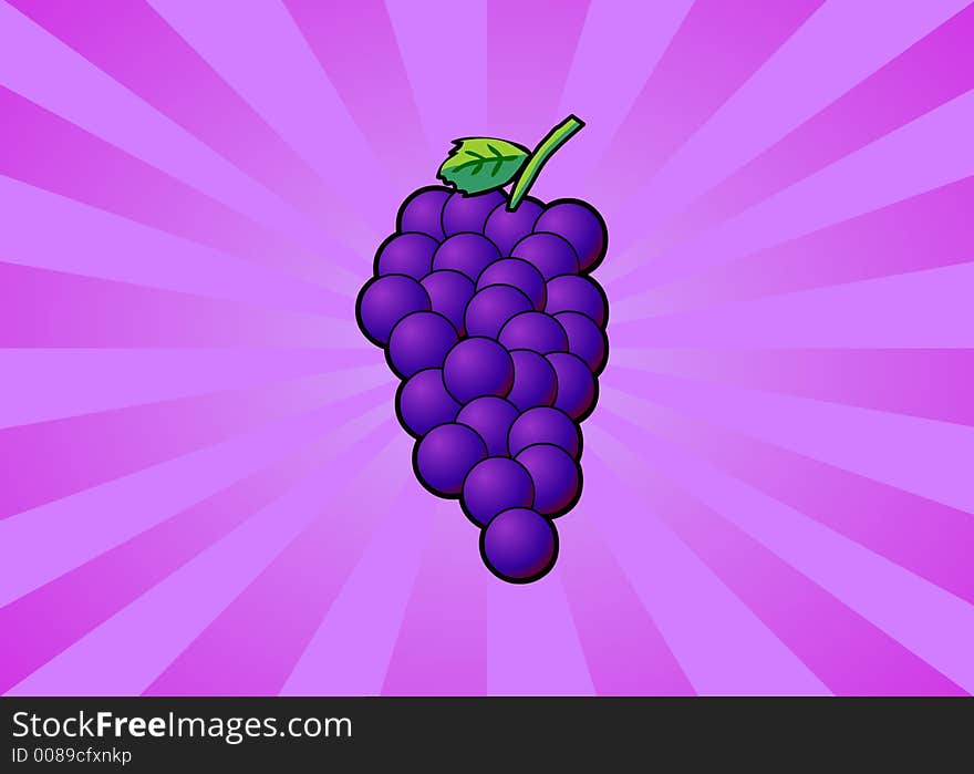 Grapes on a radiant cartoon background. Grapes on a radiant cartoon background.