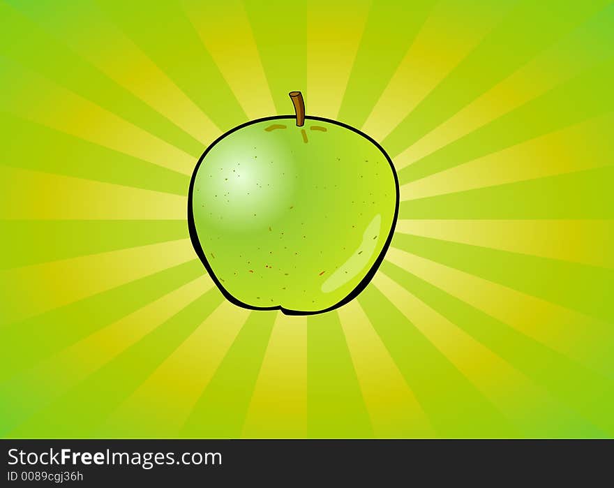 Apple on a radiant cartoon background. Apple on a radiant cartoon background.