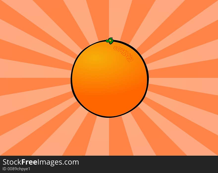 Orange on a radiant cartoon background. Orange on a radiant cartoon background.