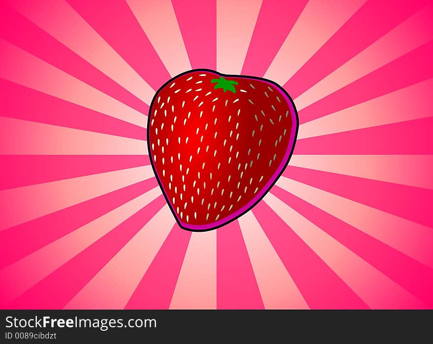 Strawberry on a radiant cartoon background. Strawberry on a radiant cartoon background.