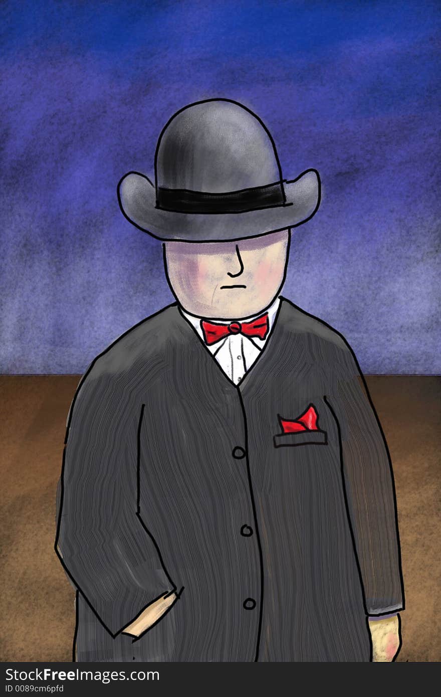 Drawing of Man with red bow tie.