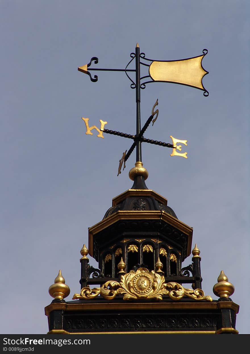 Gilded golden weathervane outside Victoria Station in London, England